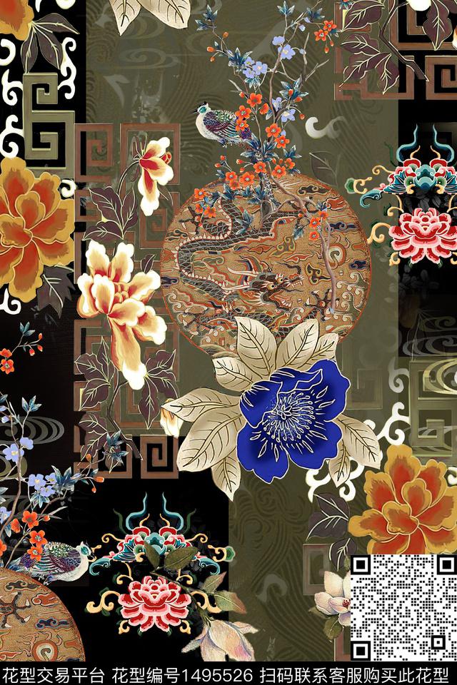 花卉香云纱中国风数码印花华亿平台下载（图片编号: 1495526） - 瓦栏（Walan）