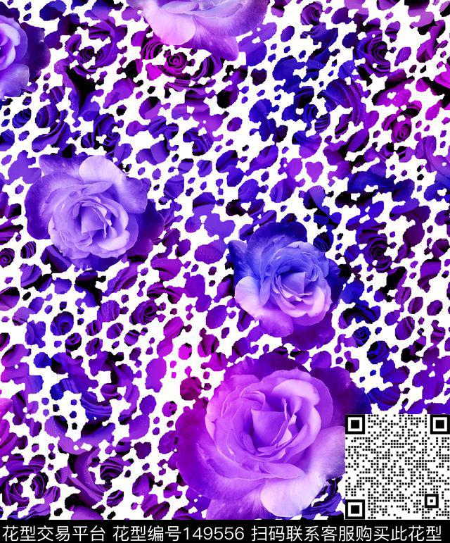 紫色浪漫玫瑰数码印花华亿平台下载（图片编号: 149556） - 瓦栏（Walan）
