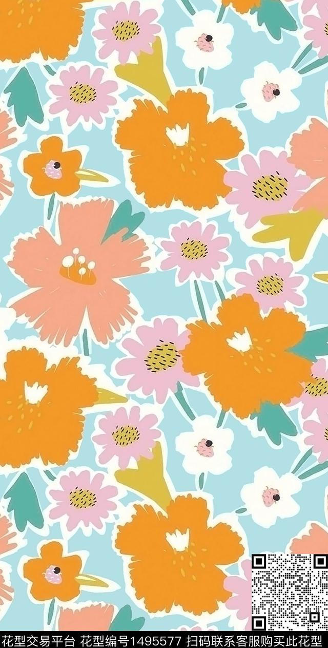 水彩绿植树叶花卉数码印花华亿平台下载（图片编号: 1495577） - 瓦栏（Walan）