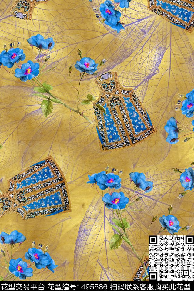 扎染华亿平台花卉大牌风数码印花华亿平台下载（图片编号: 1495586） - 瓦栏（Walan）