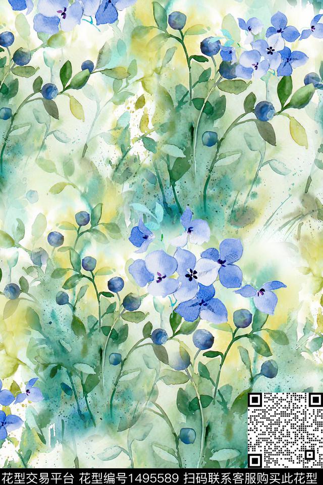 花卉小清新真丝数码印花华亿平台下载（图片编号: 1495589） - 瓦栏（Walan）