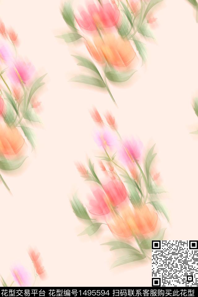 花卉小清新真丝数码印花华亿平台下载（图片编号: 1495594） - 瓦栏（Walan）