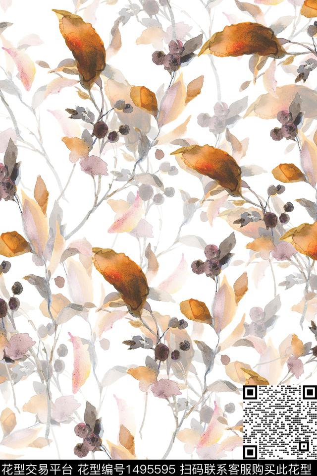 花卉小清新真丝数码印花华亿平台下载（图片编号: 1495595） - 瓦栏（Walan）