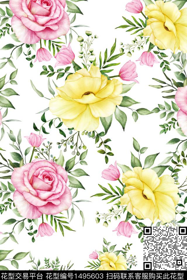 小清新小碎花水彩花卉数码印花华亿平台下载（图片编号: 1495603） - 瓦栏（Walan）