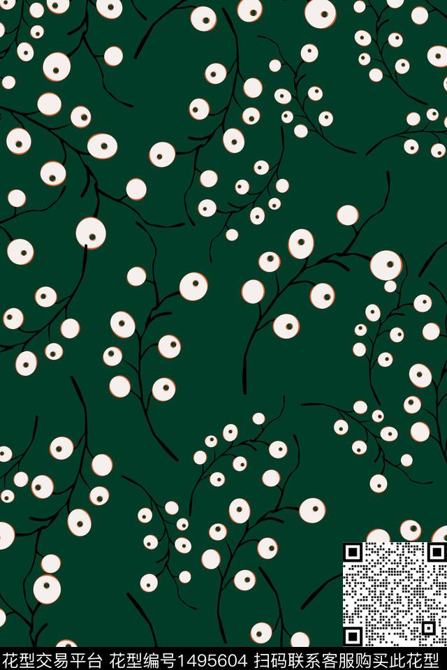 小清新波点树枝数码印花华亿平台下载（图片编号: 1495604） - 瓦栏（Walan）