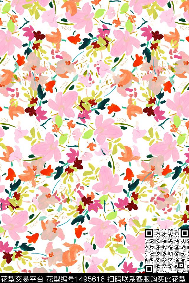花卉大牌风小清新数码印花华亿平台下载（图片编号: 1495616） - 瓦栏（Walan）