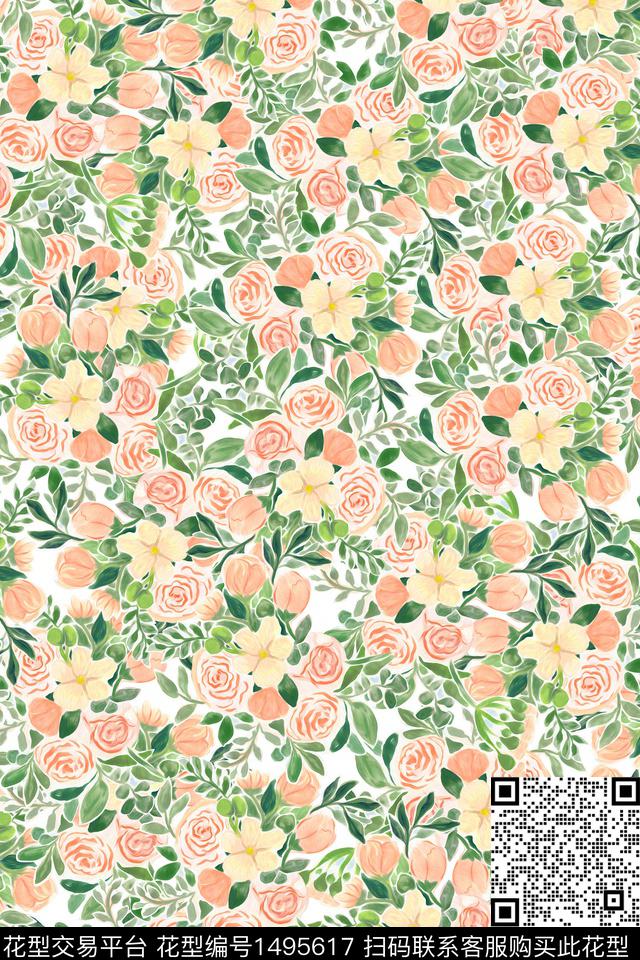 花卉大牌风小清新数码印花华亿平台下载（图片编号: 1495617） - 瓦栏（Walan）