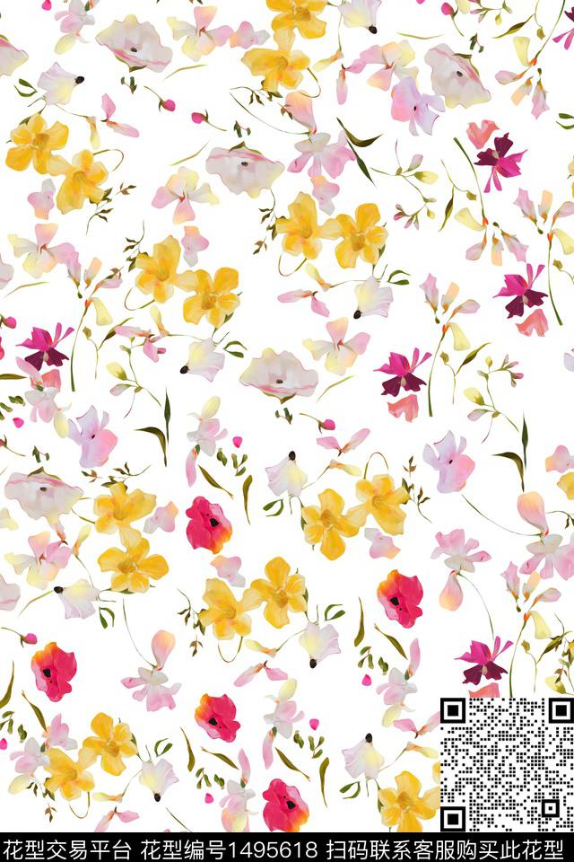 花卉大牌风小清新数码印花华亿平台下载（图片编号: 1495618） - 瓦栏（Walan）