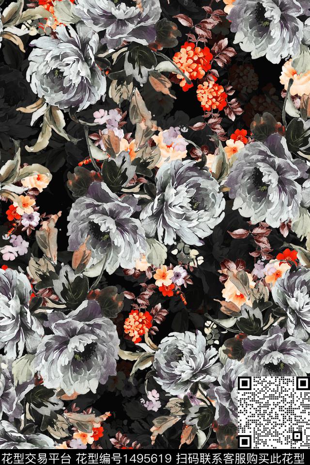 香云纱牡丹小碎花数码印花华亿平台下载（图片编号: 1495619） - 瓦栏（Walan）