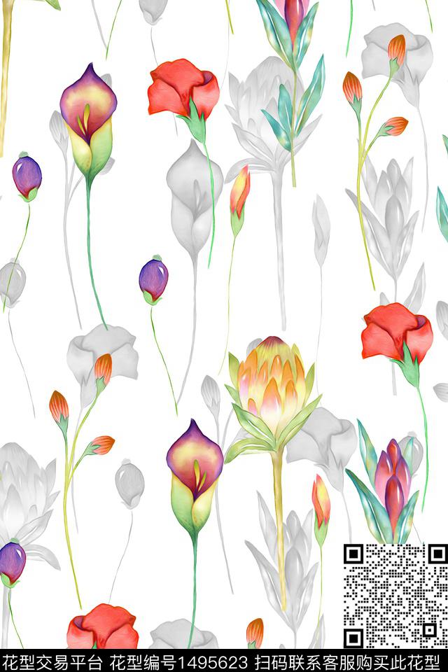 清爽底花卉花卉小清新数码印花华亿平台下载（图片编号: 1495623） - 瓦栏（Walan）