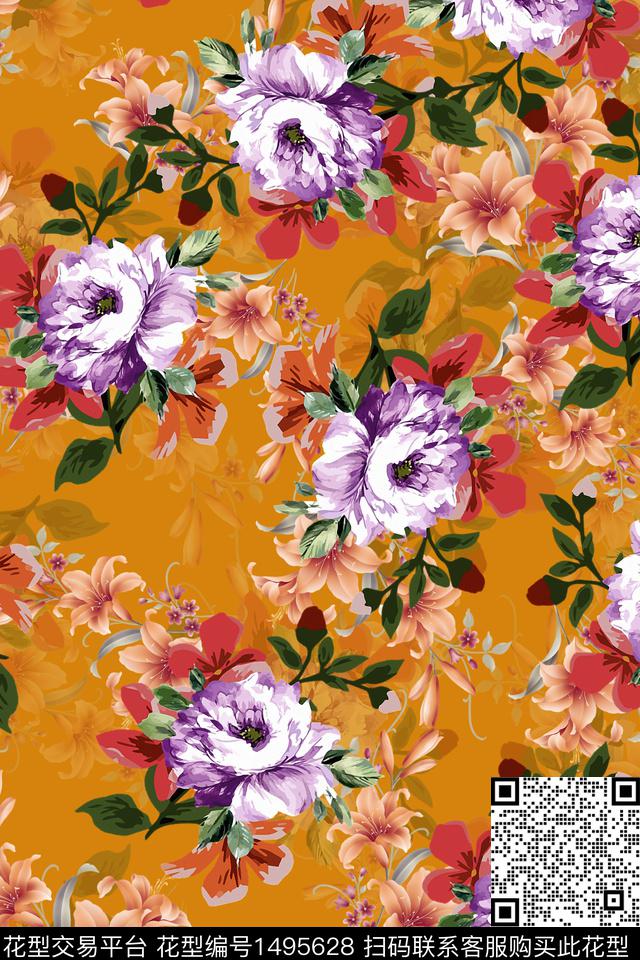 香云纱牡丹小碎花数码印花华亿平台下载（图片编号: 1495628） - 瓦栏（Walan）
