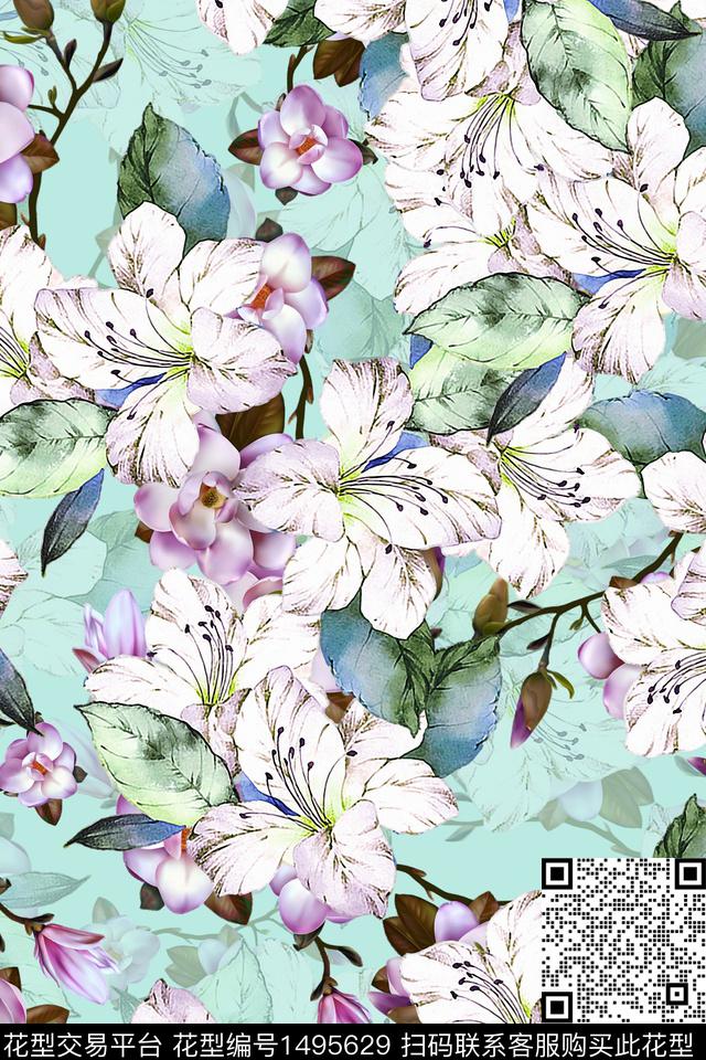 香云纱中国风百合数码印花华亿平台下载（图片编号: 1495629） - 瓦栏（Walan）