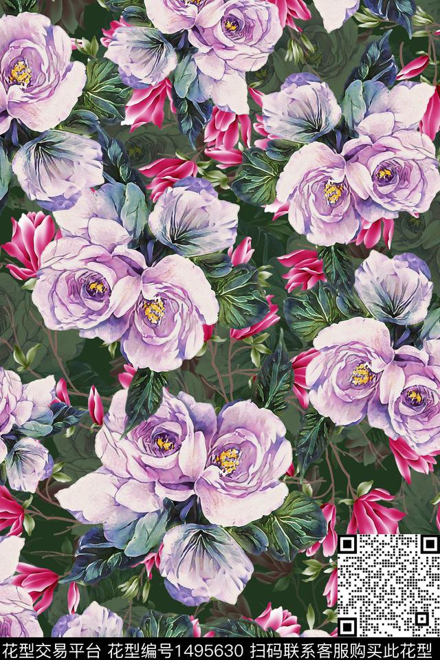 香云纱中国风花卉数码印花华亿平台下载（图片编号: 1495630） - 瓦栏（Walan）