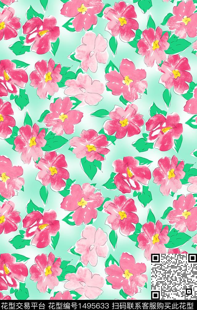 简约花卉手绘数码印花华亿平台下载（图片编号: 1495633） - 瓦栏（Walan）