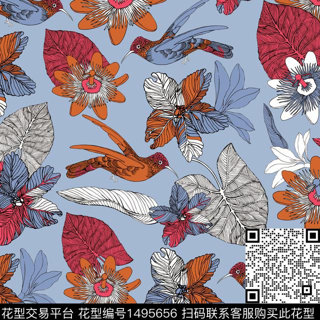 大牌风手绘玫瑰大花数码印花华亿平台下载（图片编号: 1495656） - 瓦栏（Walan）