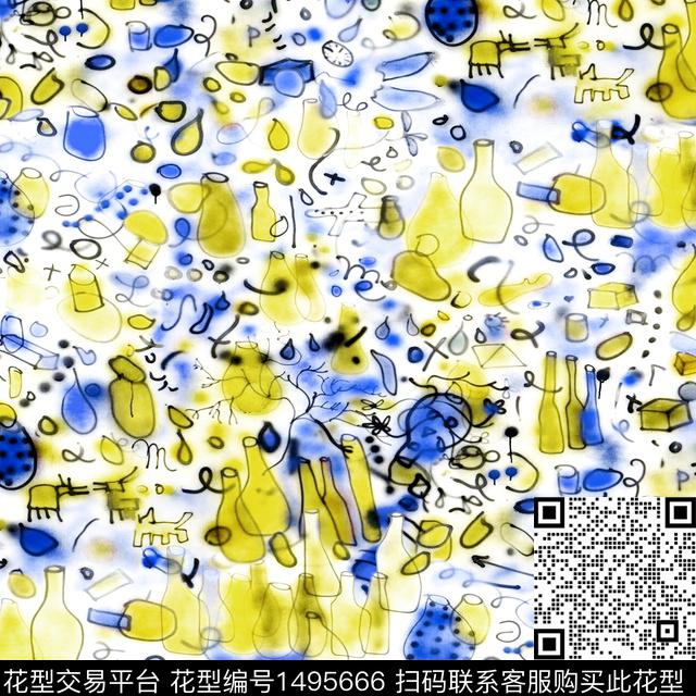 字母小碎花抽象手绘数码印花华亿平台下载（图片编号: 1495666） - 瓦栏（Walan）