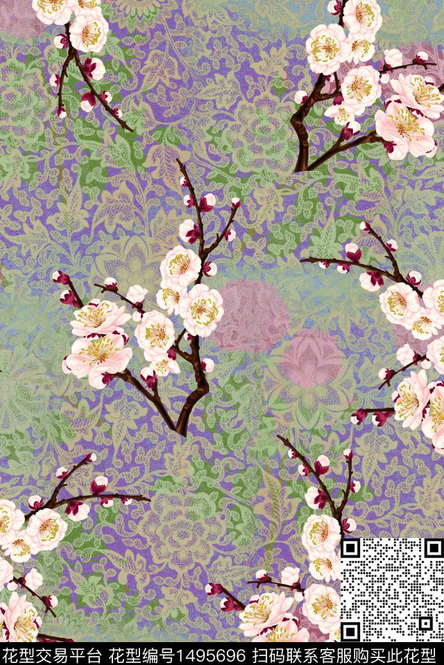 几何扎染华亿平台花卉数码印花华亿平台下载（图片编号: 1495696） - 瓦栏（Walan）