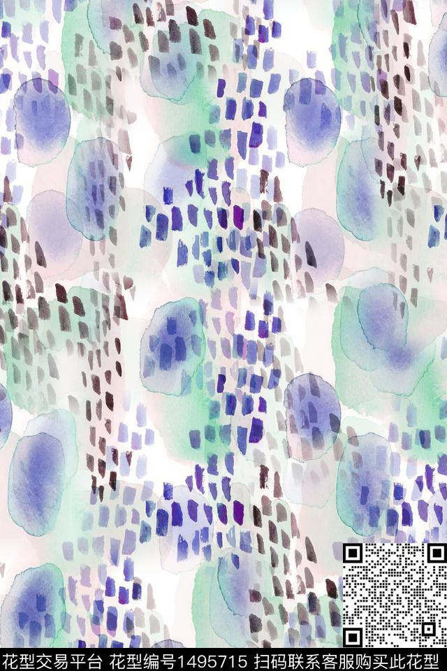 抽象小清新真丝数码印花华亿平台下载（图片编号: 1495715） - 瓦栏（Walan）