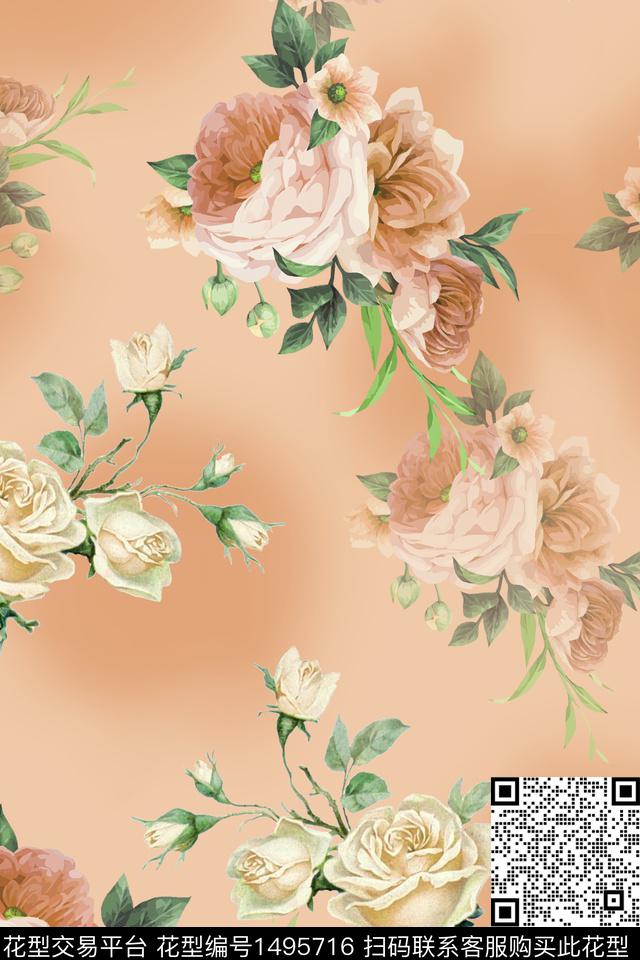 花卉小清新真丝数码印花华亿平台下载（图片编号: 1495716） - 瓦栏（Walan）