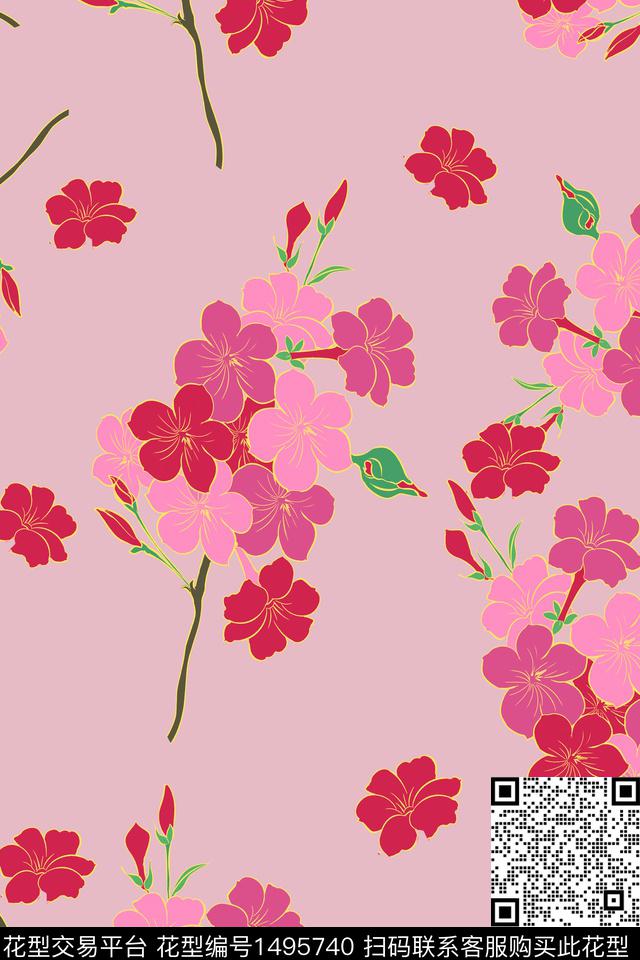 定位花大牌风中国风数码印花华亿平台下载（图片编号: 1495740） - 瓦栏（Walan）