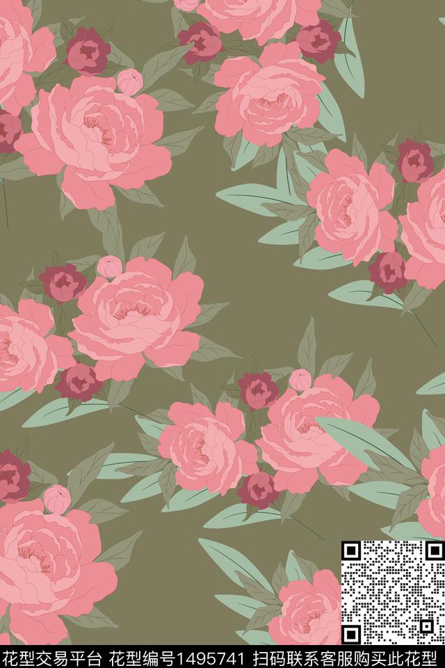 定位花大牌风中国风数码印花华亿平台下载（图片编号: 1495741） - 瓦栏（Walan）