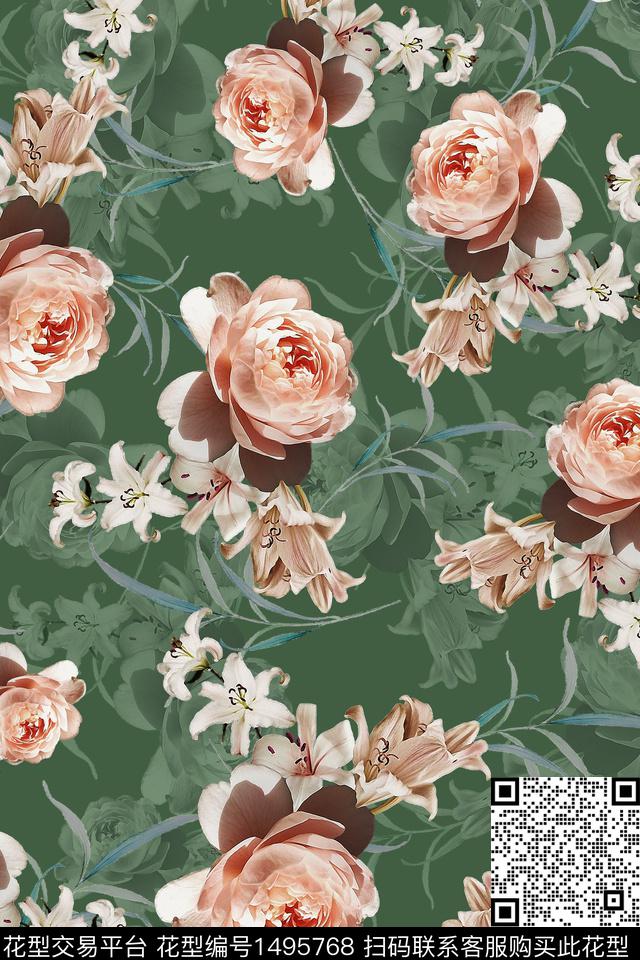 香云纱中国风花卉数码印花华亿平台下载（图片编号: 1495768） - 瓦栏（Walan）