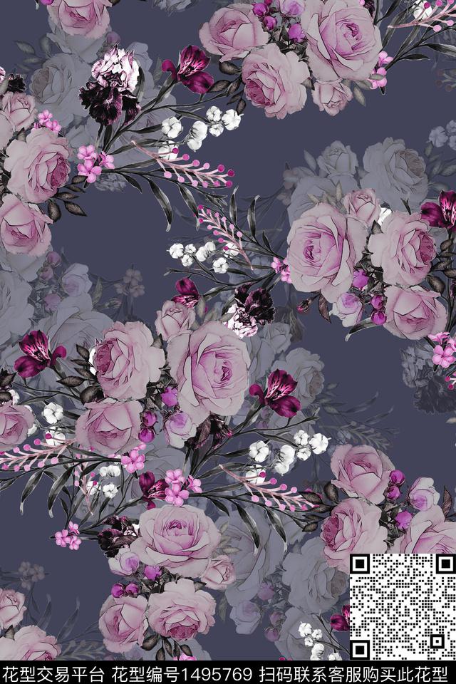 香云纱中国风花卉数码印花华亿平台下载（图片编号: 1495769） - 瓦栏（Walan）