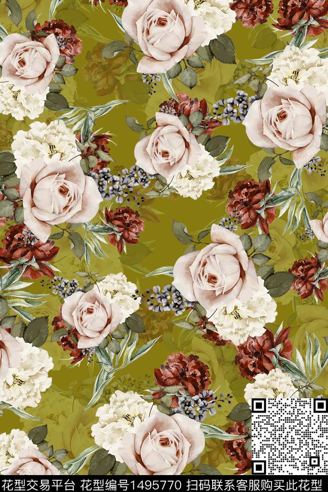 香云纱中国风花卉数码印花华亿平台下载（图片编号: 1495770） - 瓦栏（Walan）