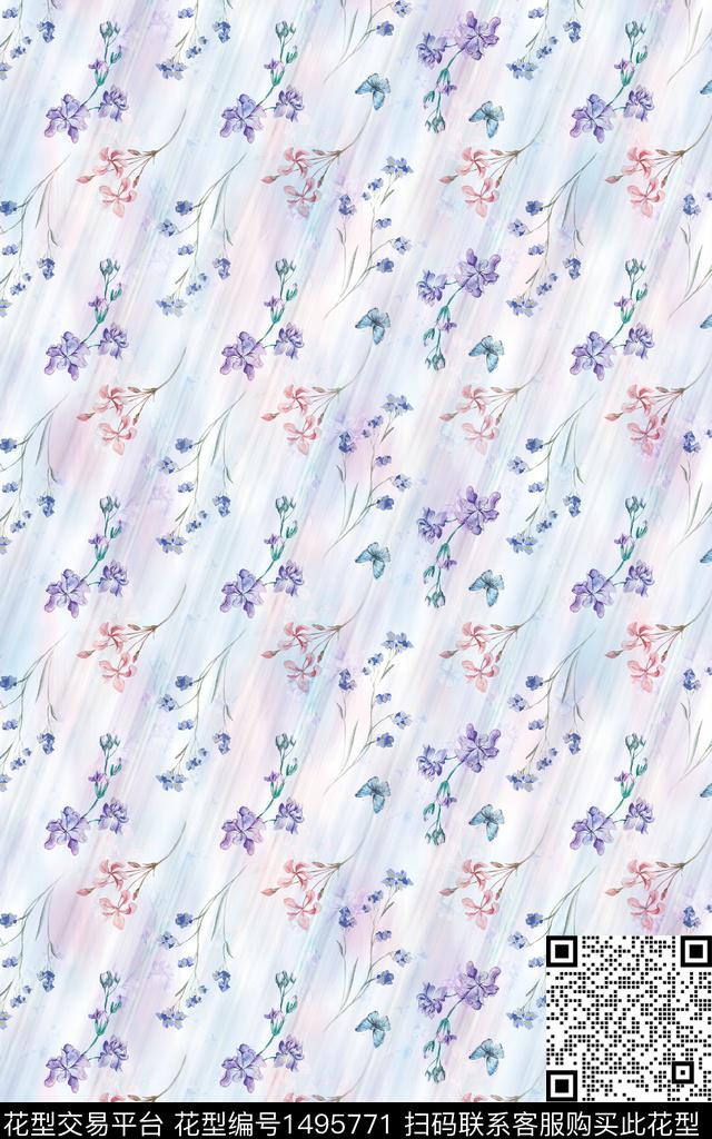 小碎花手绘花卉纱数码印花华亿平台下载（图片编号: 1495771） - 瓦栏（Walan）