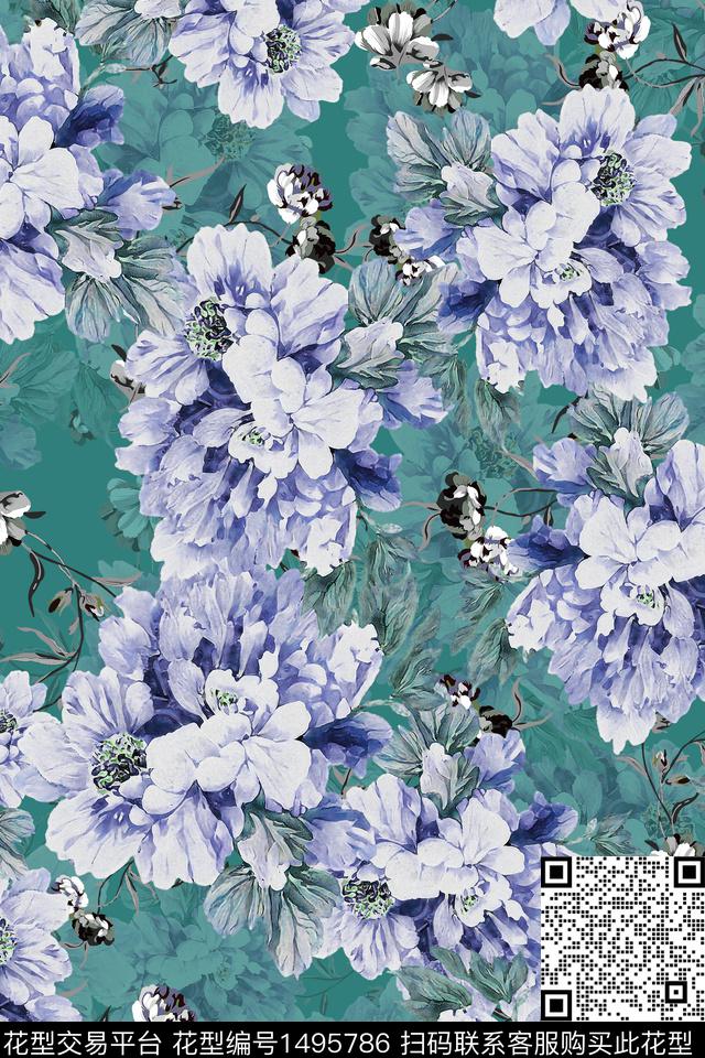 香云纱中国风牡丹数码印花华亿平台下载（图片编号: 1495786） - 瓦栏（Walan）