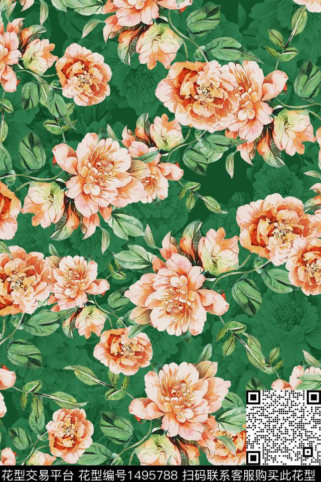 香云纱中国风牡丹数码印花华亿平台下载（图片编号: 1495788） - 瓦栏（Walan）