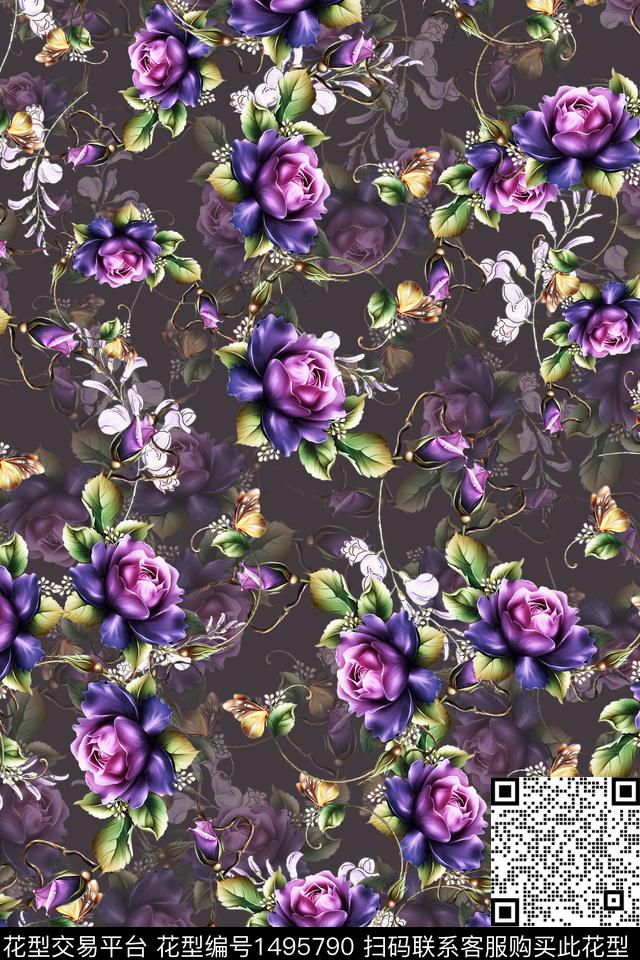 香云纱中国风花卉数码印花华亿平台下载（图片编号: 1495790） - 瓦栏（Walan）