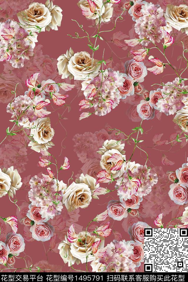 香云纱中国风花卉数码印花华亿平台下载（图片编号: 1495791） - 瓦栏（Walan）