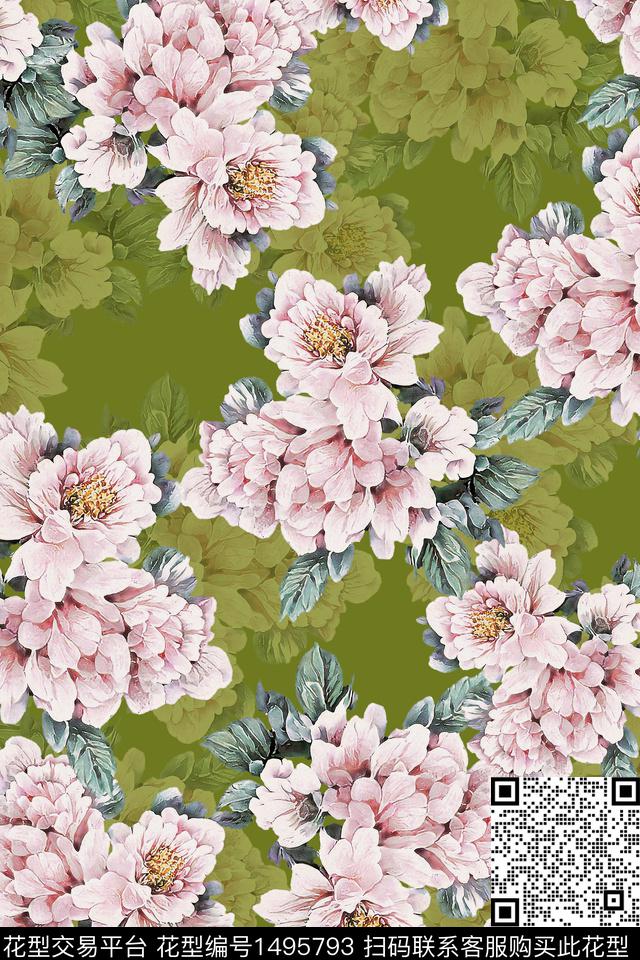 香云纱中国风牡丹数码印花华亿平台下载（图片编号: 1495793） - 瓦栏（Walan）