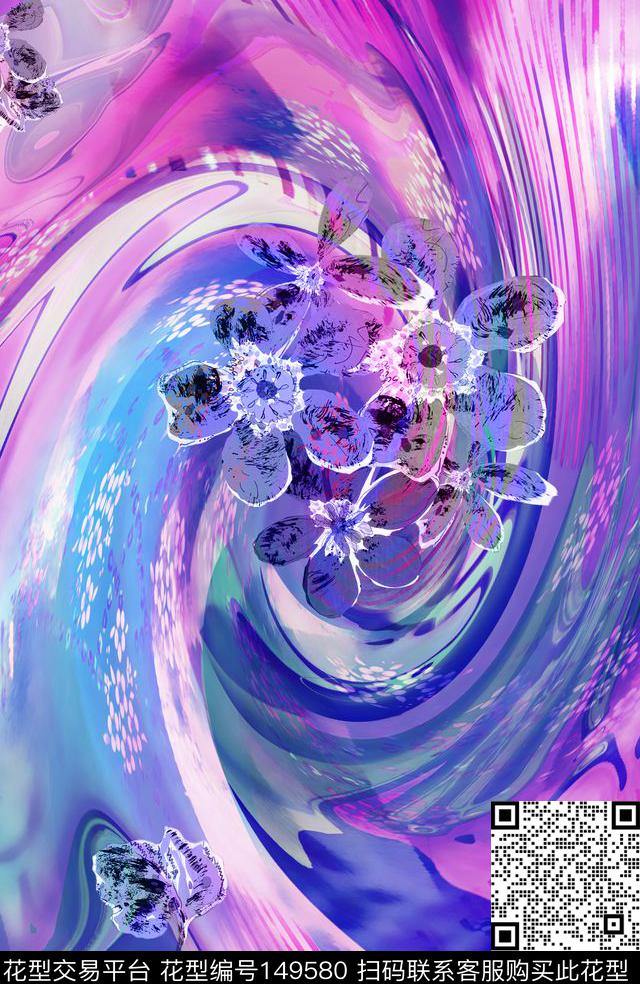 抽象紫色蓝色数码印花华亿平台下载（图片编号: 149580） - 瓦栏（Walan）