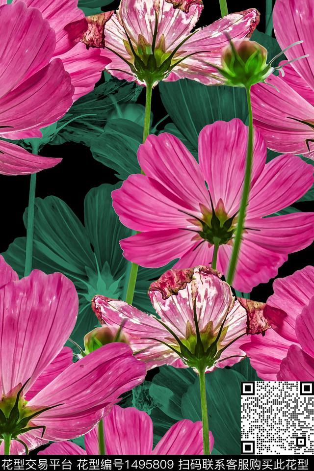 花卉大花配饰数码印花华亿平台下载（图片编号: 1495809） - 瓦栏（Walan）