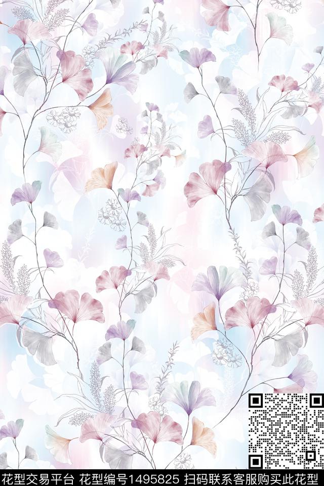 连衣裙香云纱小碎花数码印花华亿平台下载（图片编号: 1495825） - 瓦栏（Walan）