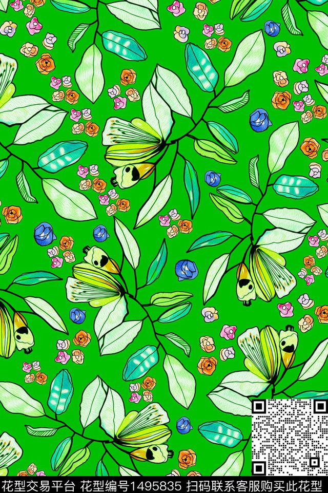 时尚数码华亿平台彩底花卉数码印花华亿平台下载（图片编号: 1495835） - 瓦栏（Walan）
