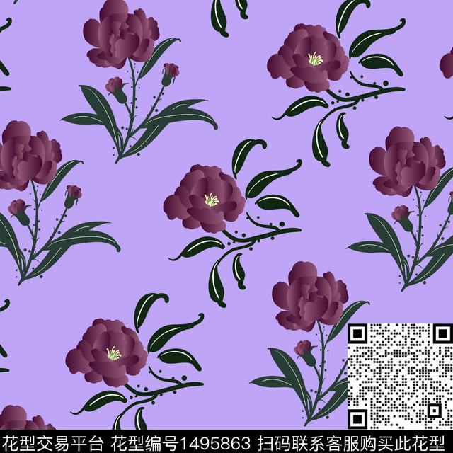 简约花卉小清新数码印花华亿平台下载（图片编号: 1495863） - 瓦栏（Walan）