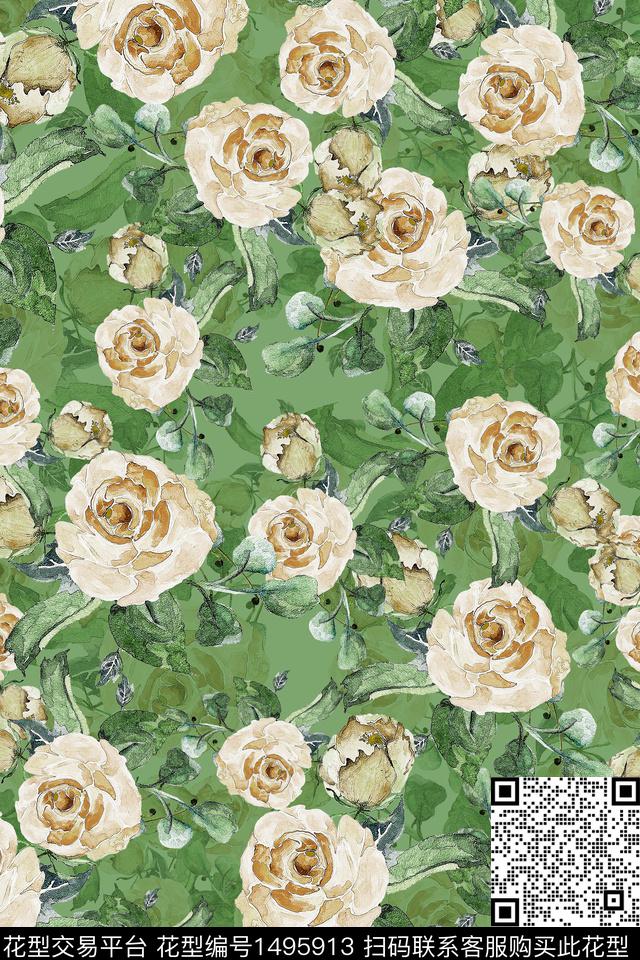 香云纱中国风手绘花卉数码印花华亿平台下载（图片编号: 1495913） - 瓦栏（Walan）