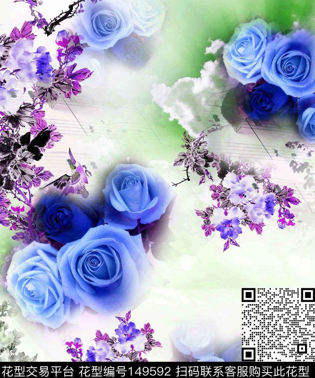 花朵国画数码印花华亿平台下载（图片编号: 149592） - 瓦栏（Walan）