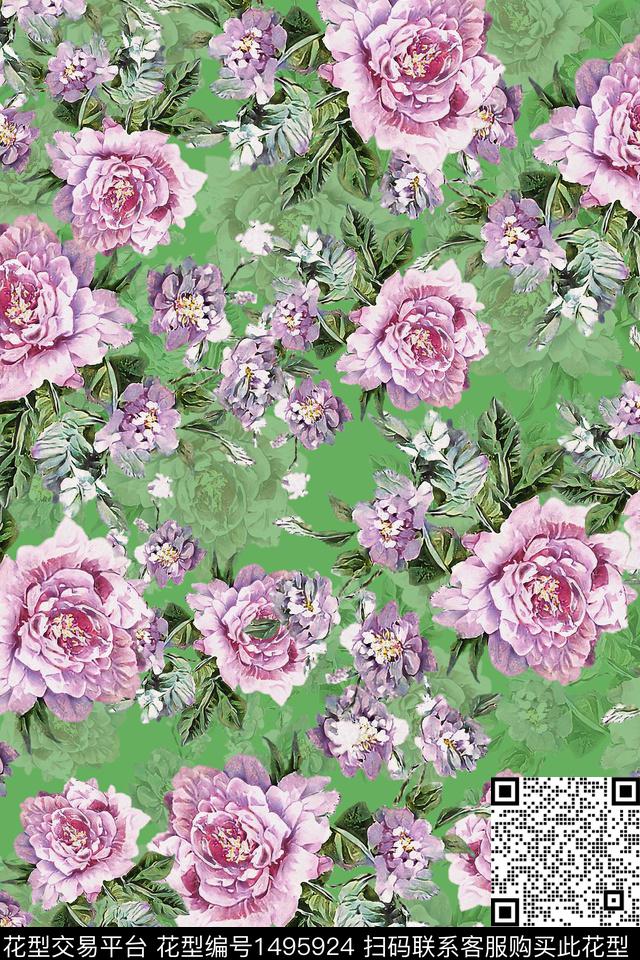 香云纱花卉数码印花华亿平台下载（图片编号: 1495924） - 瓦栏（Walan）