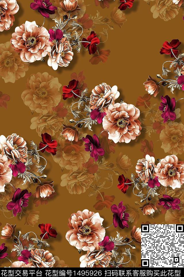 香云纱小碎花花卉数码印花华亿平台下载（图片编号: 1495926） - 瓦栏（Walan）