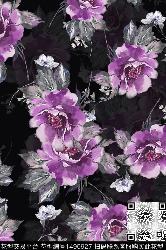 香云纱牡丹小碎花数码印花华亿平台下载（图片编号: 1495927） - 瓦栏（Walan）