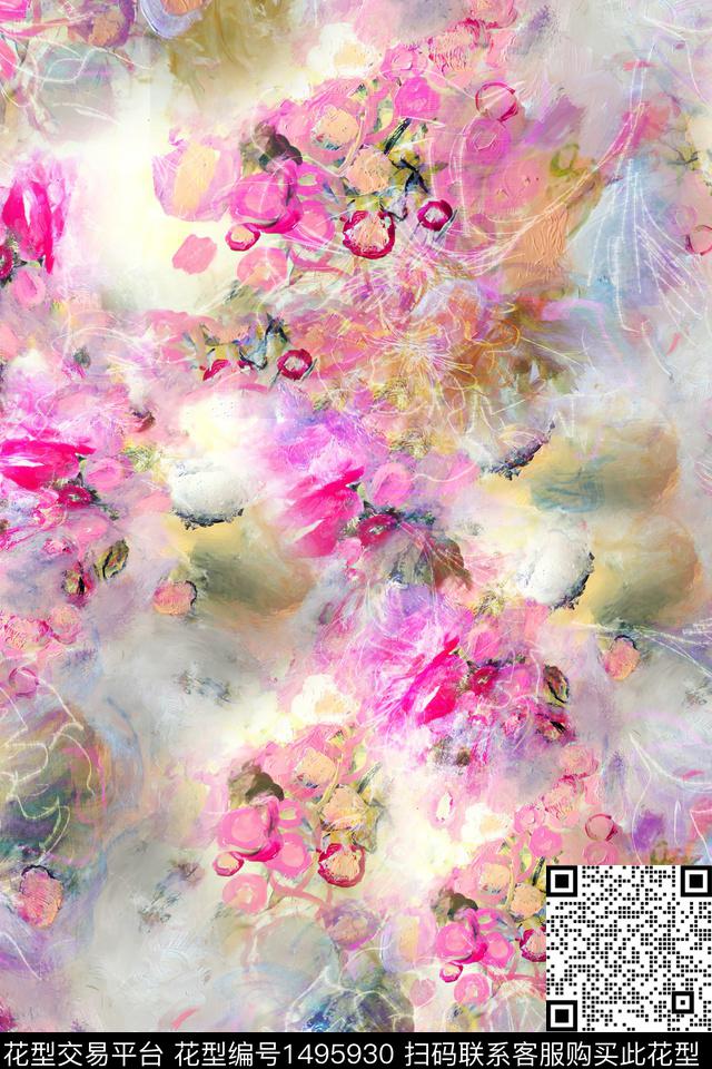 抽象小清新真丝数码印花华亿平台下载（图片编号: 1495930） - 瓦栏（Walan）