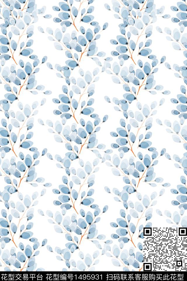 绿植树叶大牌风小清新数码印花华亿平台下载（图片编号: 1495931） - 瓦栏（Walan）