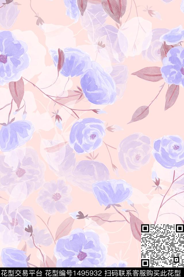 花卉大牌风小清新数码印花华亿平台下载（图片编号: 1495932） - 瓦栏（Walan）