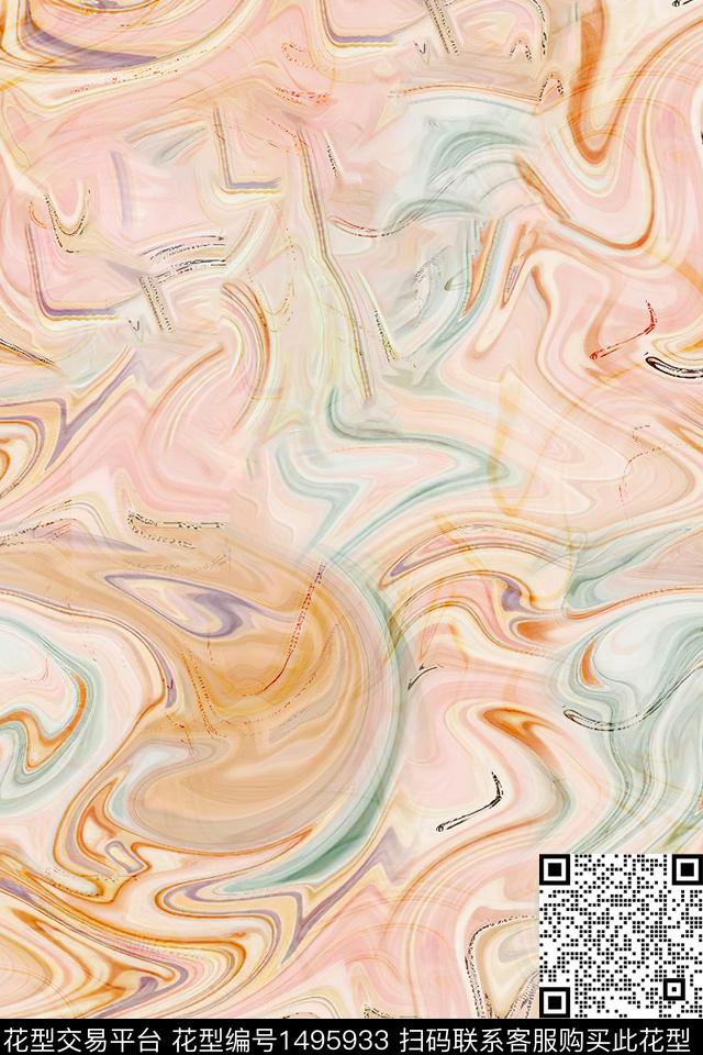 抽象小清新真丝数码印花华亿平台下载（图片编号: 1495933） - 瓦栏（Walan）