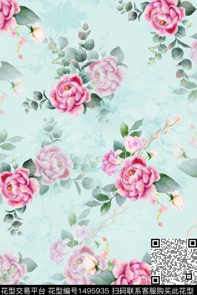 花卉小清新真丝数码印花华亿平台下载（图片编号: 1495935） - 瓦栏（Walan）