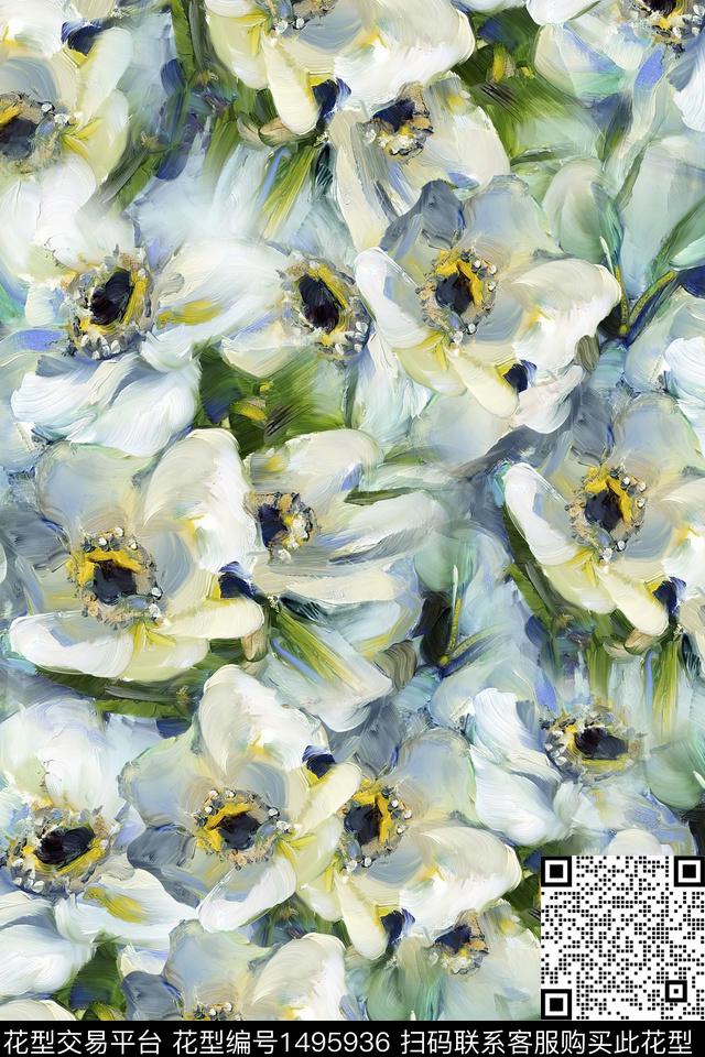 花卉小清新真丝数码印花华亿平台下载（图片编号: 1495936） - 瓦栏（Walan）